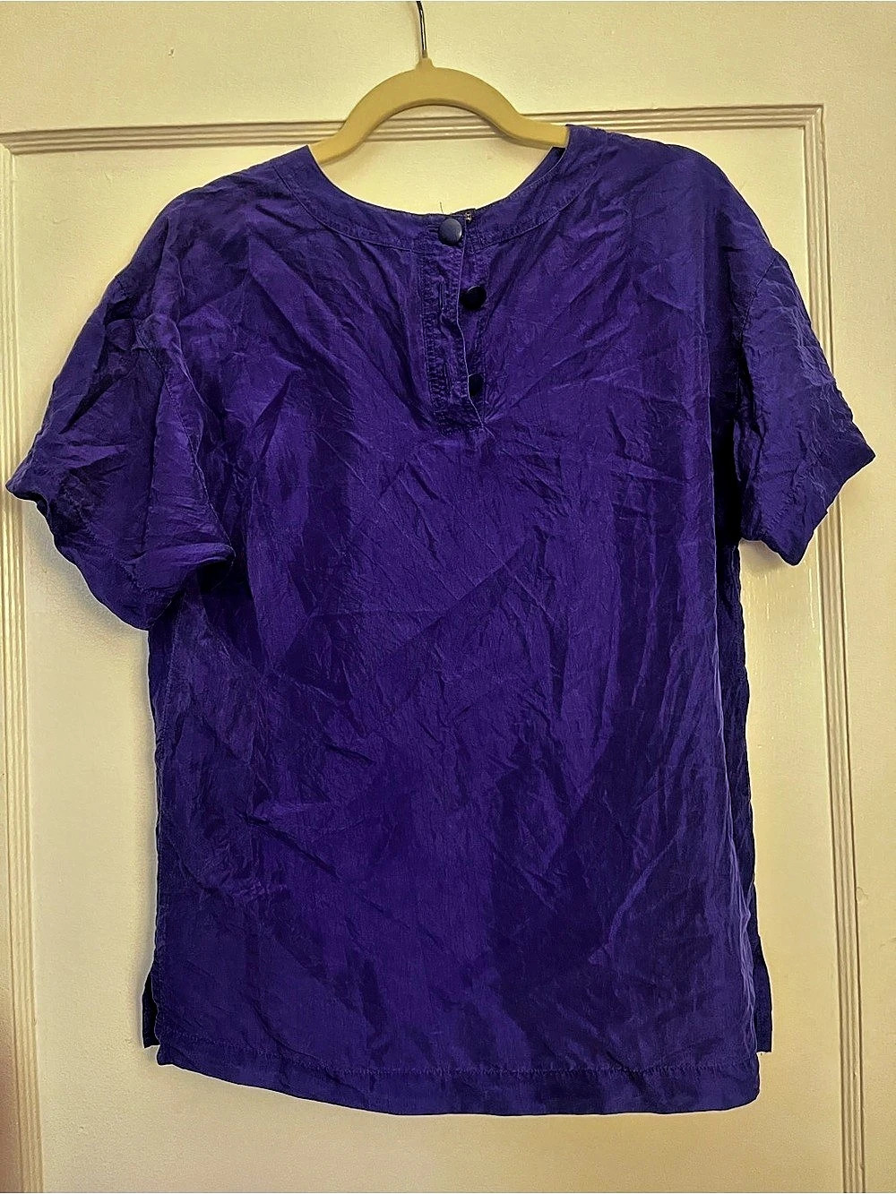 Schrader 100% Silk Short Sleeve Blouse in Purple Size Small